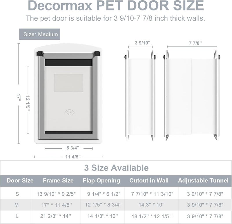 Decormax Steel Dog Door for Wall, Energy Efficient Pet Door, Telescoping Tunnel and Steel Frame, Double Magnetic Flaps and Two Sliding Lock Panels, Easy to Install, White, Medium - Image 4